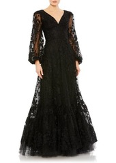 Mac Duggal Embroidered Bishop Sleeve Gown