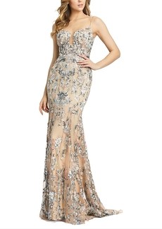 Mac Duggal Embroidered Spaghetti Strap Trumpet Gown