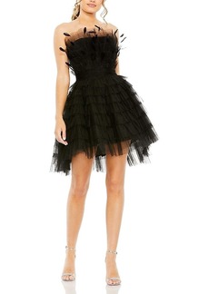 Mac Duggal Feathered Strapless Tulle Fit and Flare Dress