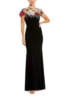 Mac Duggal Floral Embellished Jersey Fitted Gown