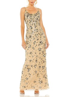 Mac Duggal Floral Embellished Scoop Neck Evening Gown