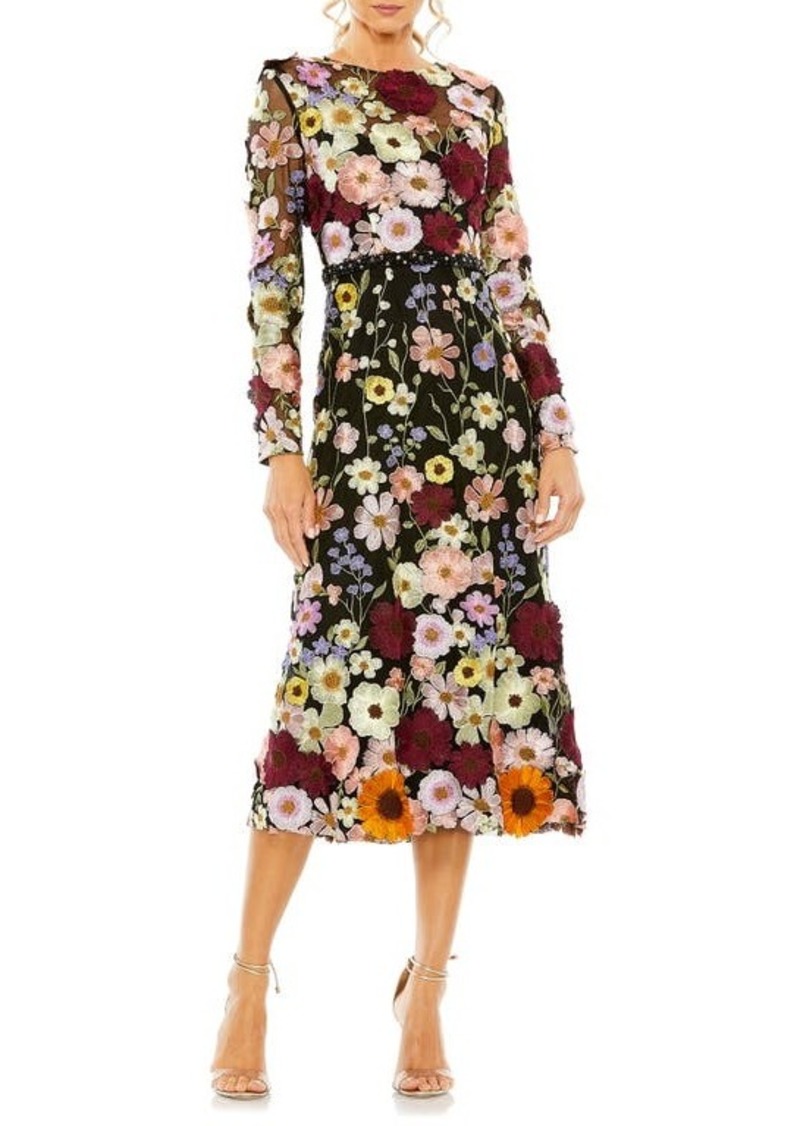 Mac Duggal Floral Embroidered Long Sleeve Cocktail Dress