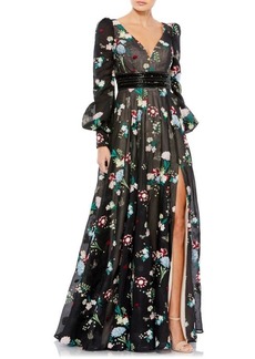 Mac Duggal Floral Embroidered Long Sleeve Gown