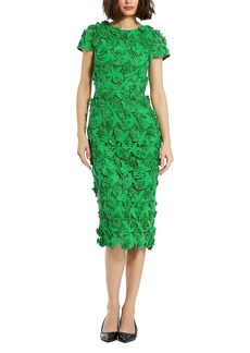 Mac Duggal Floral Lace Fitted Short Sleeve Midi Dress
