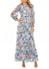 Mac Duggal Floral Long Sleeve Mesh Gown