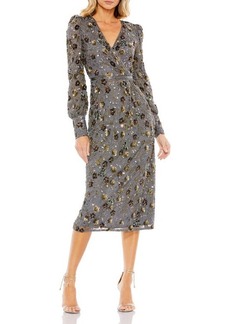 Mac Duggal Floral Sequin Long Sleeve Cocktail Dress
