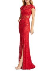 Mac Duggal Illusion Sequin Gown in Red at Nordstrom