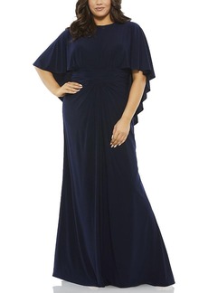 Mac Duggal Jersey Cape Sleeve A Line Gown
