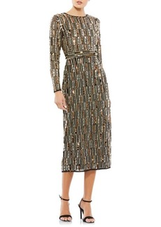Mac Duggal Long Sleeve Embellished Column Midi Dress