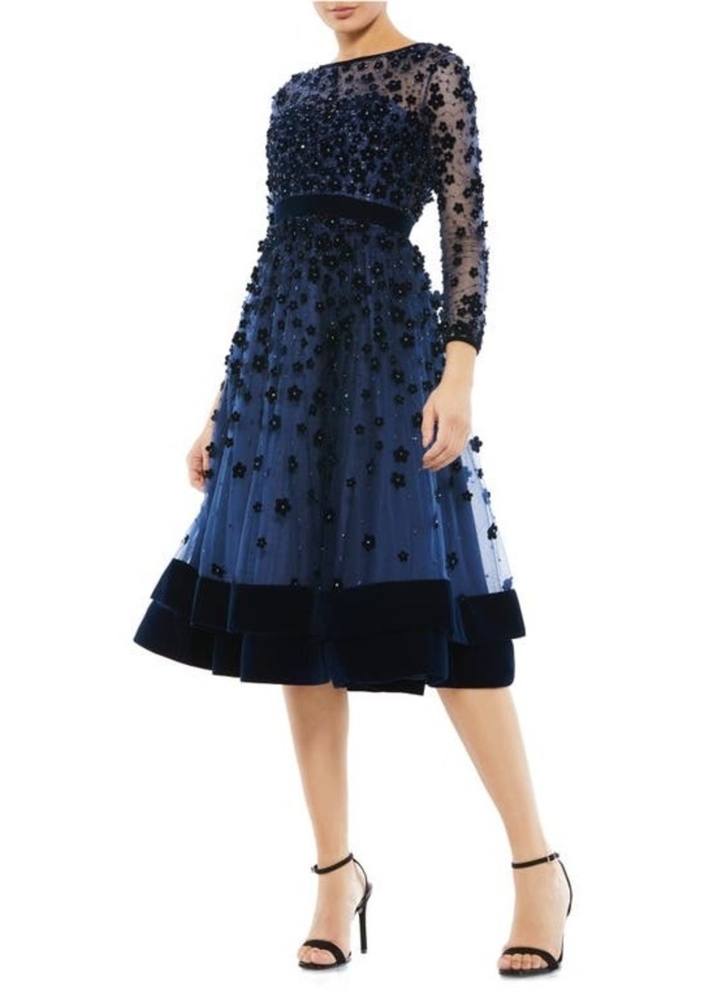 Mac Duggal Long Sleeve Fit & Flare Velvet Embellished Cocktail Dress