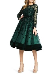 Mac Duggal Long Sleeve Fit & Flare Velvet Embellished Cocktail Dress