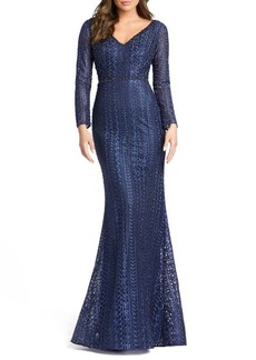 Mac Duggal Long Sleeve Lace Trumpet Gown
