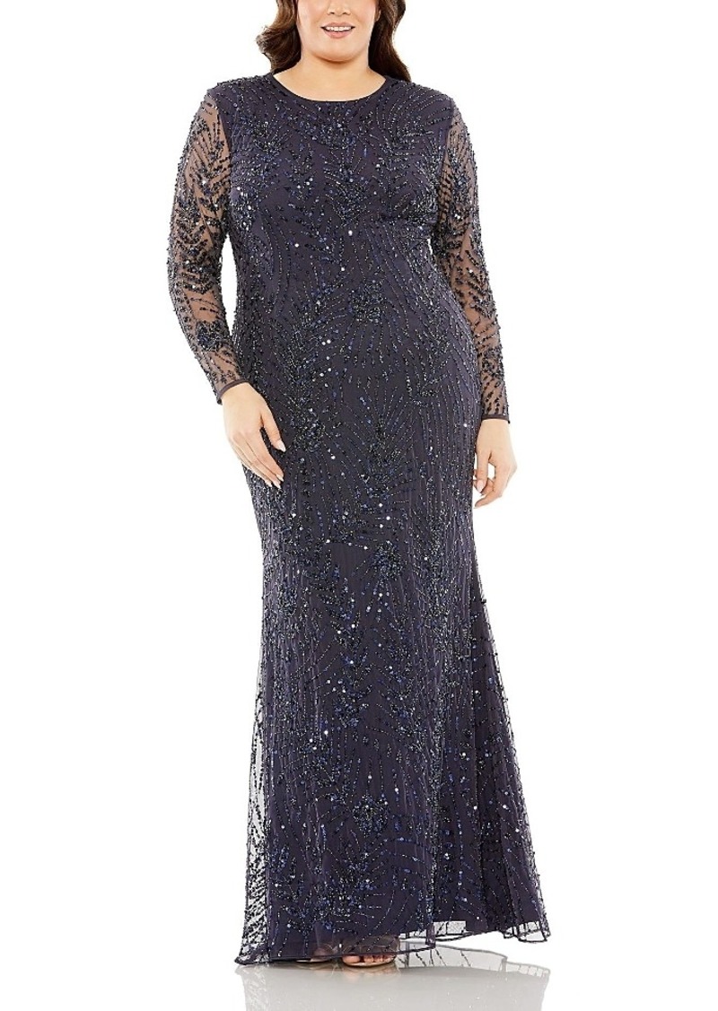 Mac Duggal Long Sleeve Mesh Embellished Gown