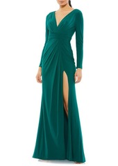 Mac Duggal Long Sleeve Wrap Jersey Gown