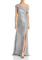 Mac Duggal Off-the-Shoulder Beaded Side Shirred Gown