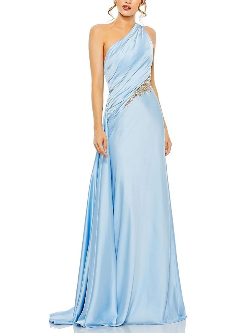 Mac Duggal One Shoulder Embellished Satin Gown