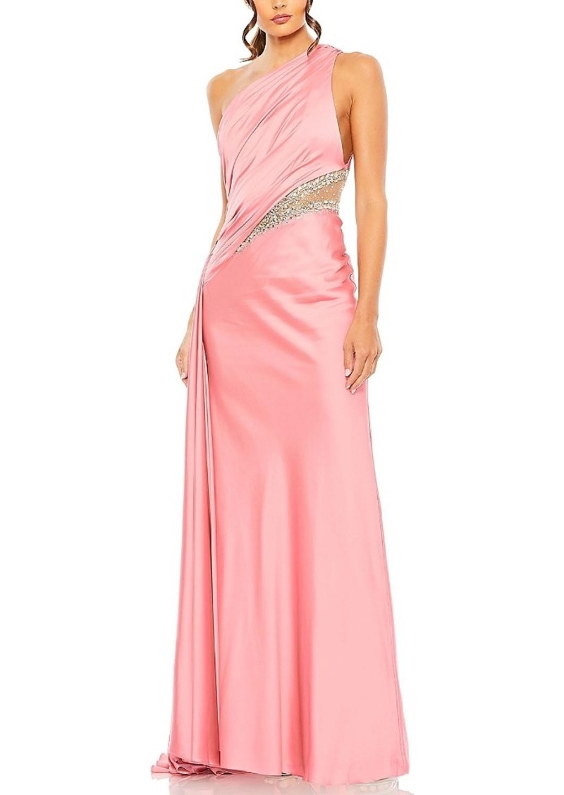 Mac Duggal One Shoulder Embellished Satin Gown