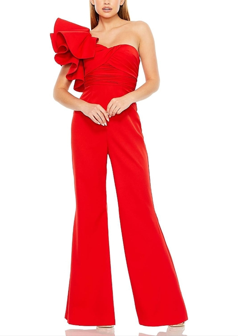 Mac Duggal One Shoulder Ruffle Detail Flare Pant Jumpsuit