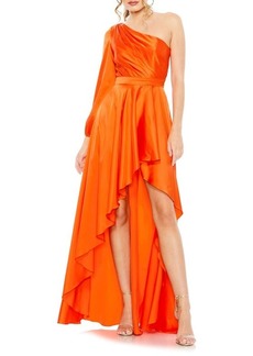 Mac Duggal One-Shoulder Single Long Sleeve High-Low Gown