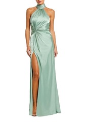 Mac Duggal Open Back High Neck Side Ruched Gown