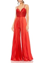 Mac Duggal Pleated Plunge Neck Wide Leg Jumpsuit