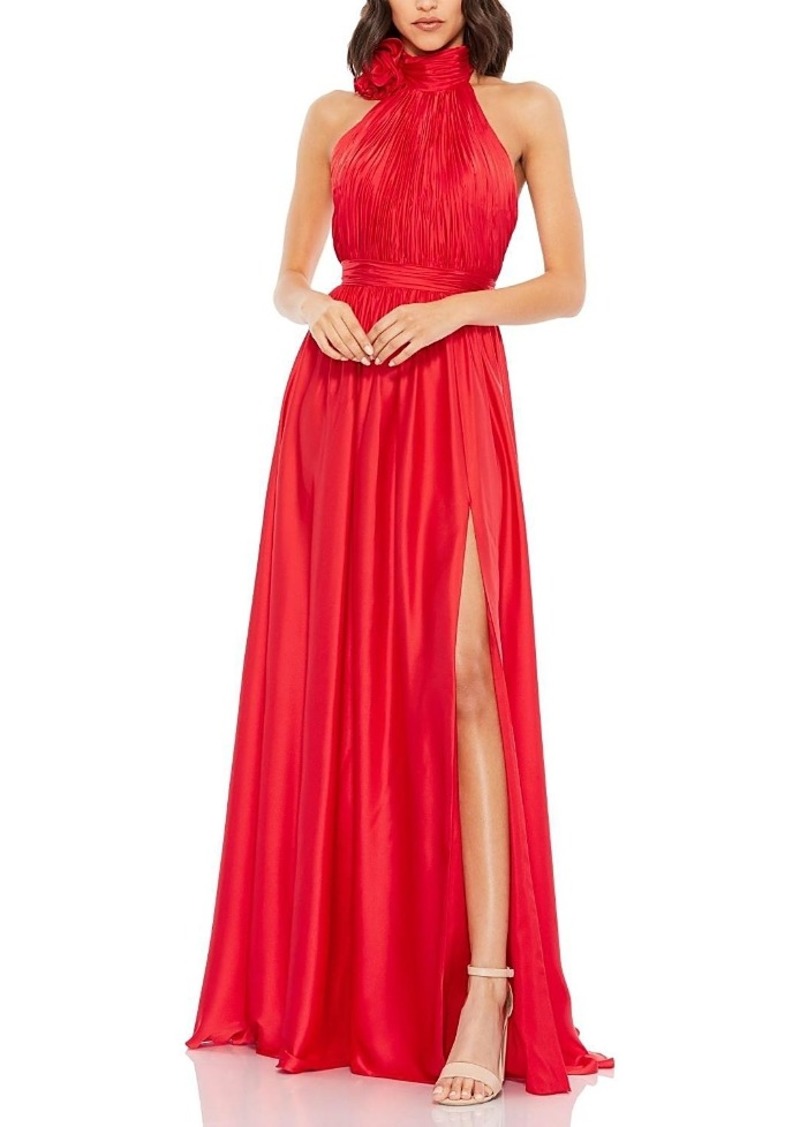 Mac Duggal Rosette Halter Chiffon Evening Gown