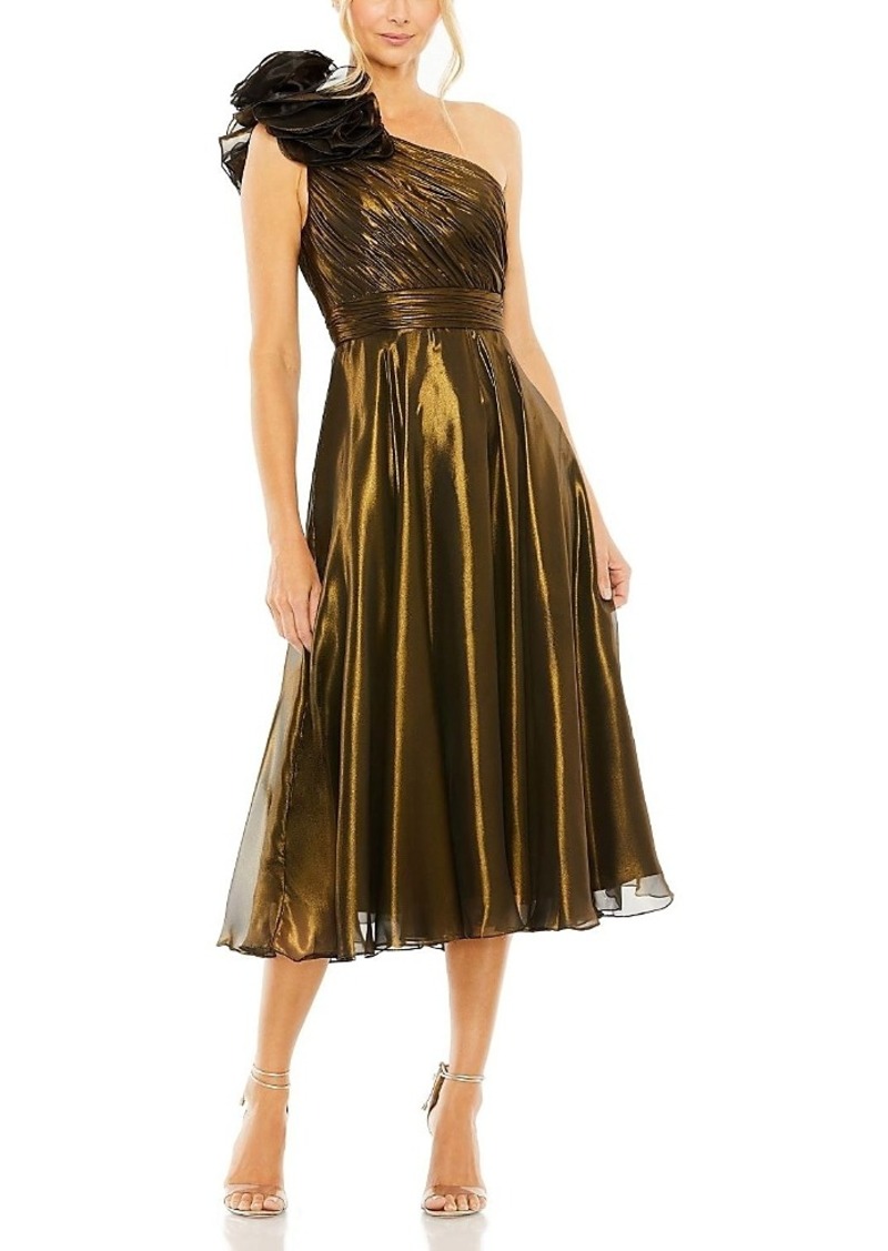 Mac Duggal Rosette One Shoulder Tea Length Dress