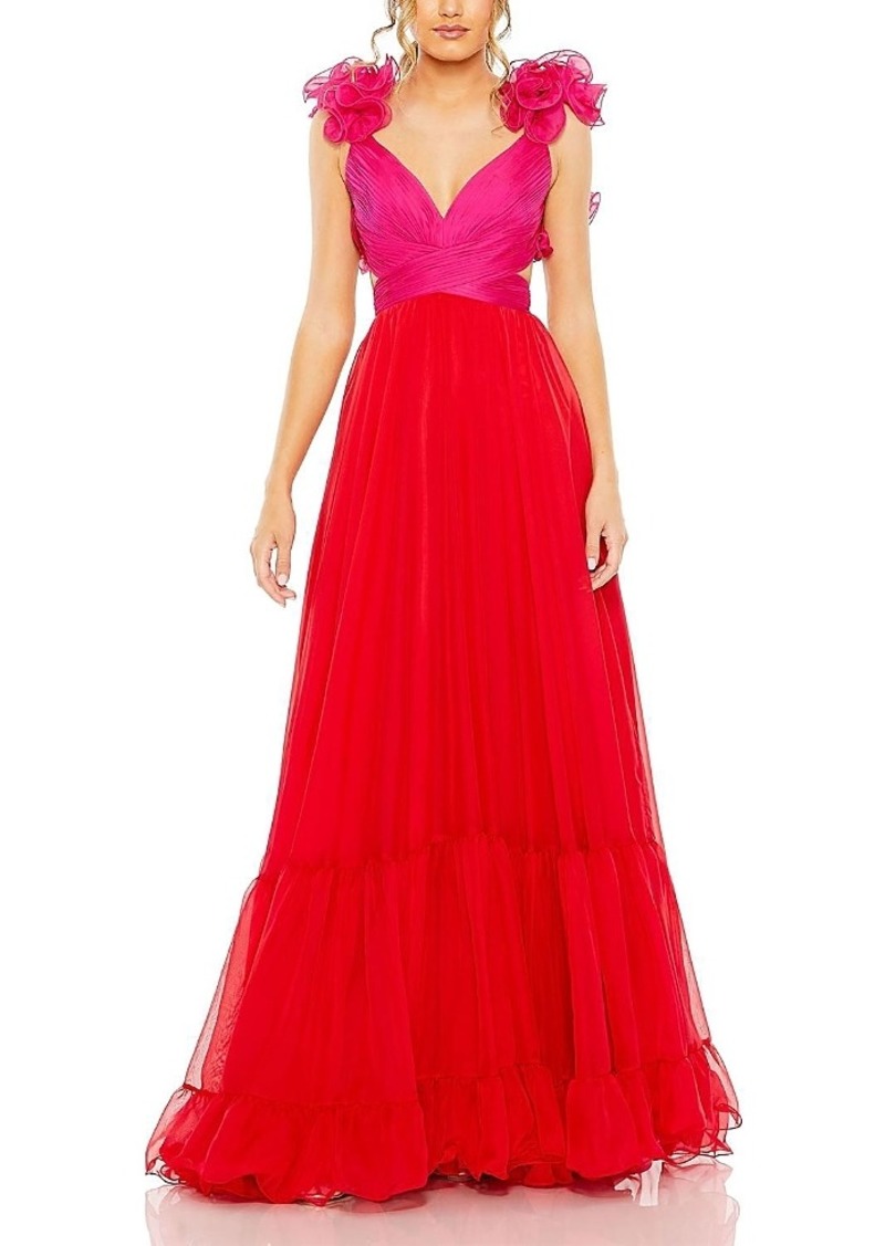 Mac Duggal Ruffle Tiered Cut Out Lace Up Chiffon Gown