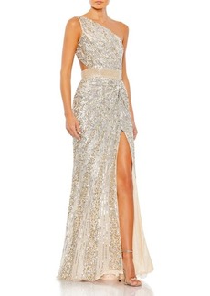 Mac Duggal Sequin Beaded Lace-Up Gown