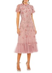 Mac Duggal Sequin Floral Cocktail Midi Dress