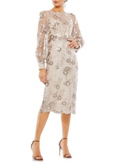 Mac Duggal Sequin Floral Long Sleeve Cocktail Dress