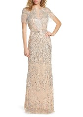 Mac Duggal Sequin Fringe Detail Gown with Train in Platinum at Nordstrom