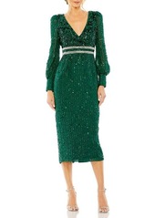 Mac Duggal Sequin Long Sleeve Midi Cocktail Dress