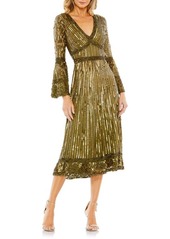 Mac Duggal Sequin Long Sleeve Midi Cocktail Dress