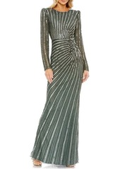 Mac Duggal Sequin Stripe Long Sleeve Sheath Gown