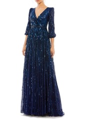 Mac Duggal Sequin Surplice Tulle Gown