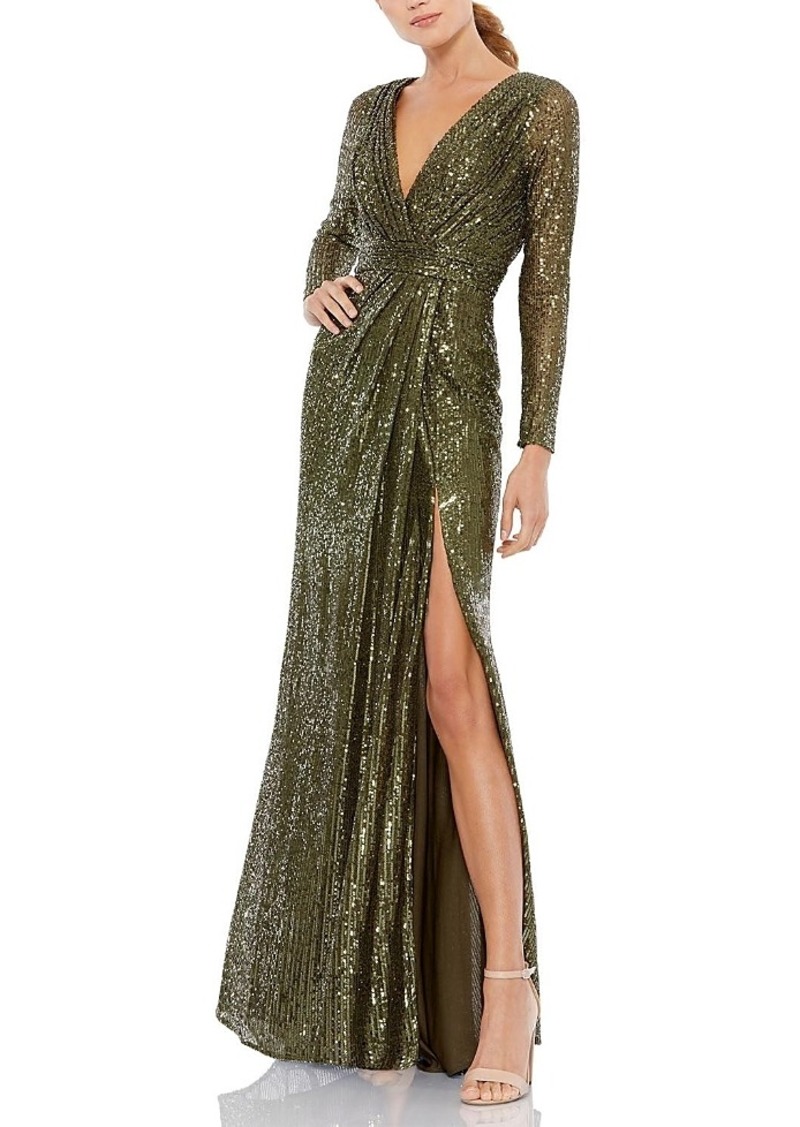 Mac Duggal Sequined Long Sleeve Gown