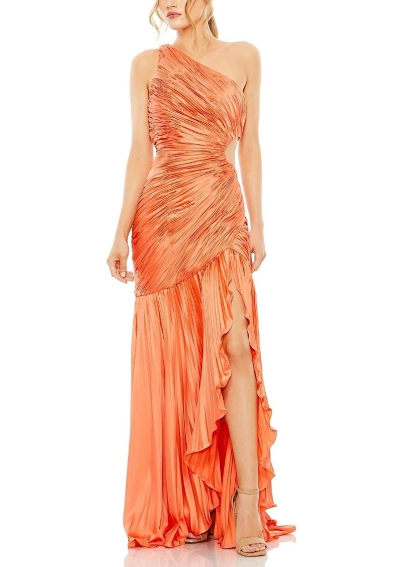 Mac Duggal Side Cut-Out One-Shoulder Pleated Gown
