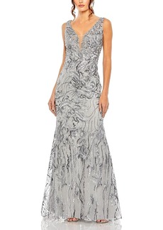 Mac Duggal Sleeveless High Neck Embroidered Gown