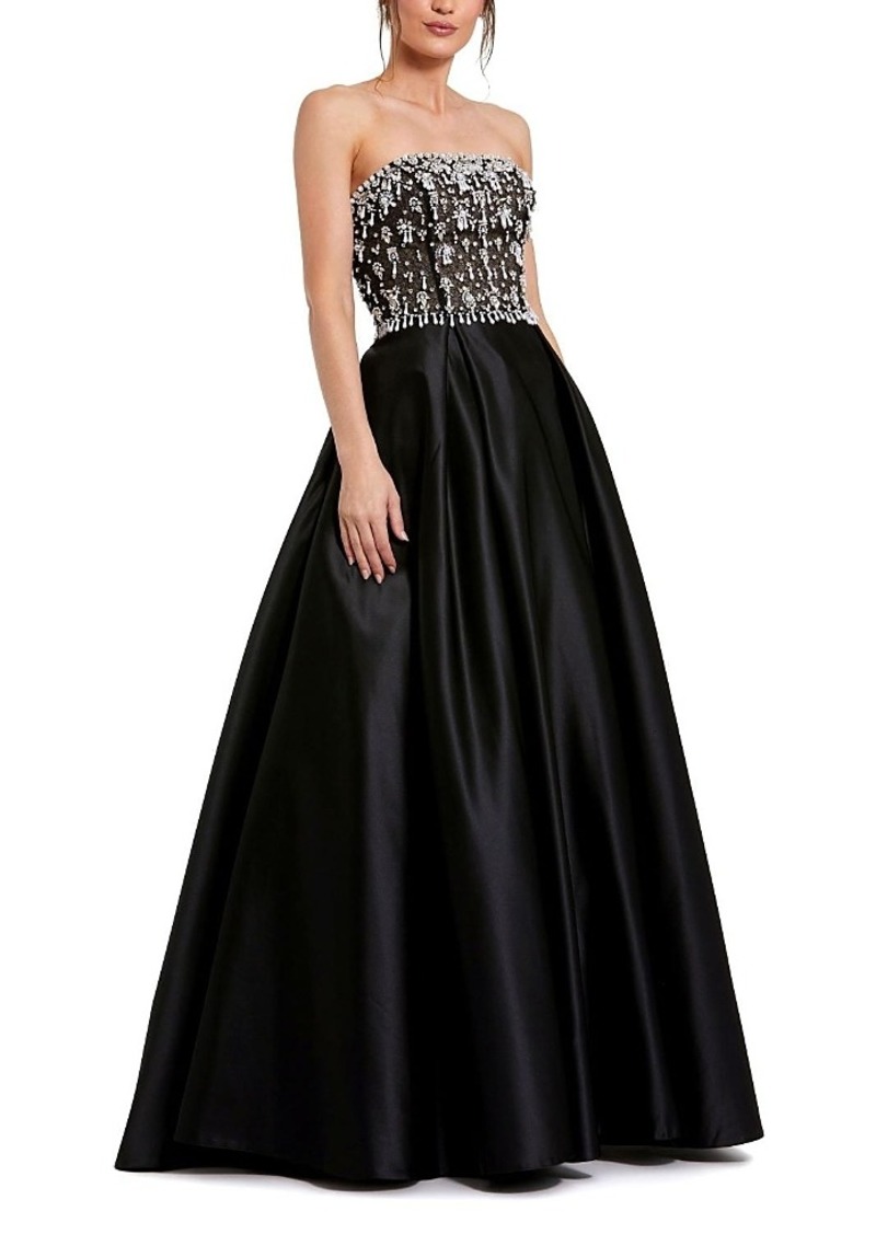 Mac Duggal Strapless Beaded Embellished Top Satin Ballgown