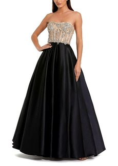 Mac Duggal Strapless Embellished Detail Bustier Ball Gown