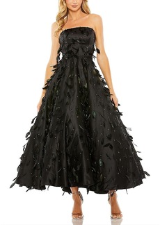 Mac Duggal Strapless Feather Embellished Ball Gown
