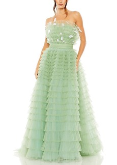 Mac Duggal Strapless Feathered Ruffle Gown