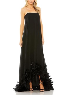 Mac Duggal Strapless Flare Feather Hem Gown