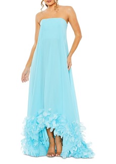 Mac Duggal Strapless Flared Feather Hem Gown