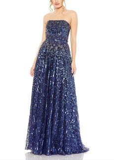 Mac Duggal Strapless Hand Embellished Beaded A Line Gown