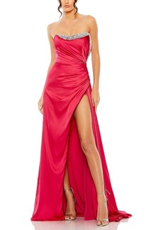 Mac Duggal Strapless Rouched Embellished Gown