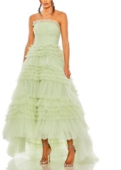Mac Duggal Strapless Tulle Ruffle Gown