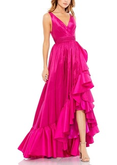 Mac Duggal Taffeta Hi-Low Ruffle Gown