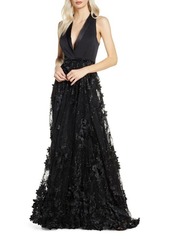 Mac Duggal Tuxedo Lapel Floral Embellished Gown in Black at Nordstrom